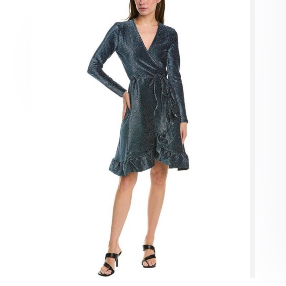 Ganni Blue Wrap Shimmer Dress‎